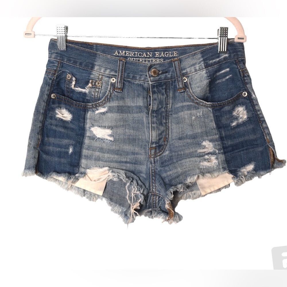 American Eagle Denim Shorts womens size 2 Hi Rise Festival Distressed Raw Hem